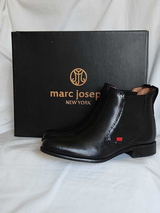 Marc Joseph New York Shoes - Marc Joseph Sands Street Leather Slip On Ankle Boots Black Brushed Napa Womens 7